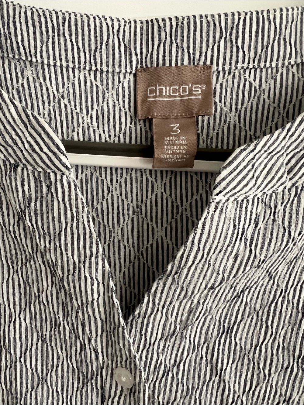 Chico's Black and White Striped Button-Front Shirt - Picture 2 of 3